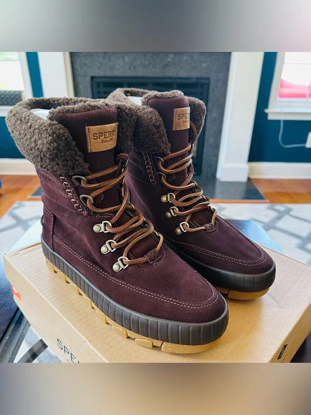 Sz 9 Sperry Women's Torrent Dark Brown Suede Lace Up Winter Boots STS87756